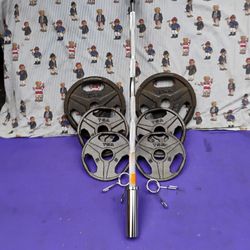 TSA  OLYMPIC  PLATES (PAIRS OF)  :  25s  10s  5s  &  NEW  EZ  CURL  BAR 
