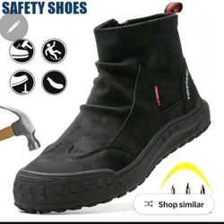 Men's Steel Toe Safety Boots,Non Slip Ankle Protection Safety Shoes,Puncture-Resistant Work Shoes for Factory|Construction|hiking|Outdoor,Black