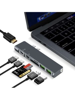 Photo USB C Hub Adapter Dongle for MacBook Pro 2019/2018-2016,MacBook Air 2019/2018, Thunderbolt 3, 4K HDMI, USB 3.0, 7-in-1 Type C Hub, TF/SD Card Reader