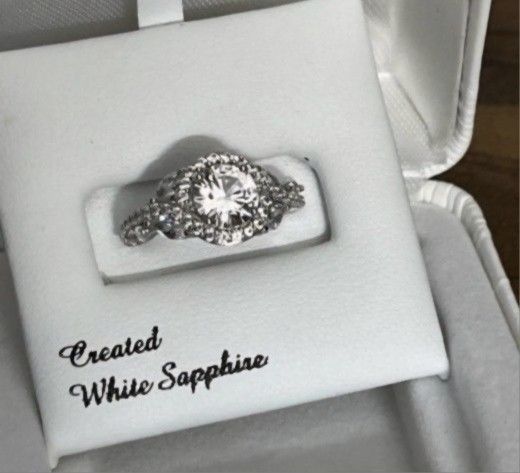 New Sterling Silver Lab-Created White Sapphire Ring,  Size 6  & 6 Pics Up Or Best Offer  Price Is On It Never Worn Pick Up Only In Fall River Mass  