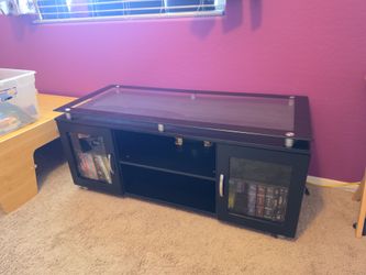 Wood and glass entertainment center