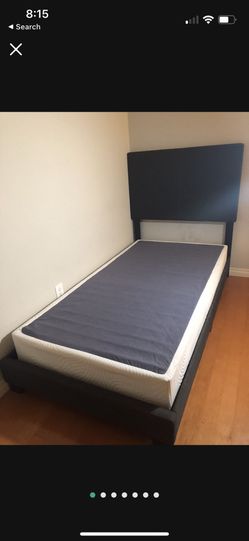 Metal Box Spring & Dark Gray Upholstered Twin Bed