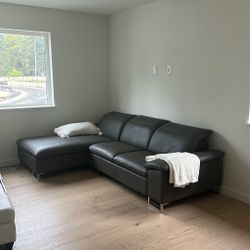 Grey Leather Sectional 