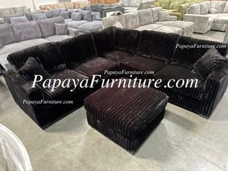 NEW Modern Classic Black Fabric Corner Sectional Sofa and Ottoman Set Ashley style Furniture Discount Warehouse BIG Couch SALE Dark Chocolate Designer