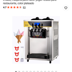 VEVOR Commercial Ice Cream Maker 2200-Watt Countertop Soft Serve Machine 22 | to 30 l/Hours Yield Frozen Yogurt Maker, Silver