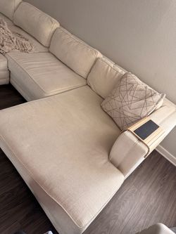 Cream Fabric Sectional Sofa with Chaise