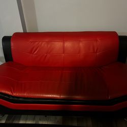Red And Black  Leather Sofa Set 