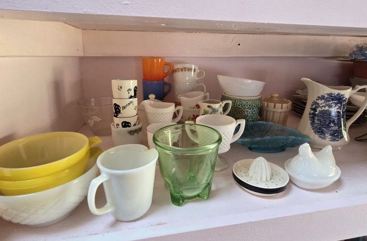 Large Vintage Glassware LOT MCM Depression Glass Milkglass