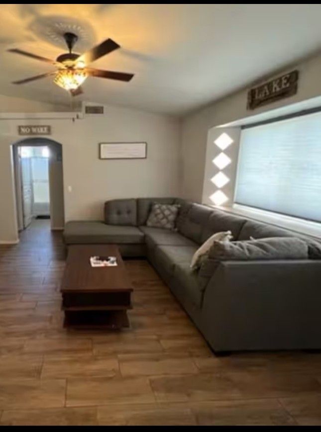 Couch With Chase Lounge And Pull Out Sleeper. Comfortable And Clean