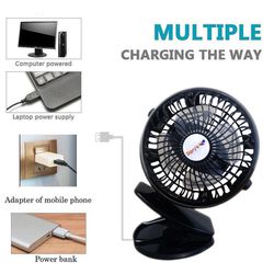 Portable Clip-on Mini Fan with Rechargeable Battery - Stay Cool Anywhere! for Desk, Laptop, Baby Stroller and more.