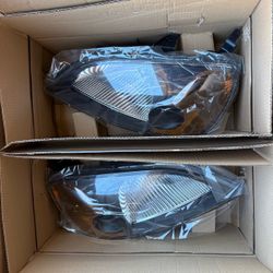 Pair Headlight Assembly Compatible With 01-03 Honda Civic Sedan/Coupe, Black/Amber