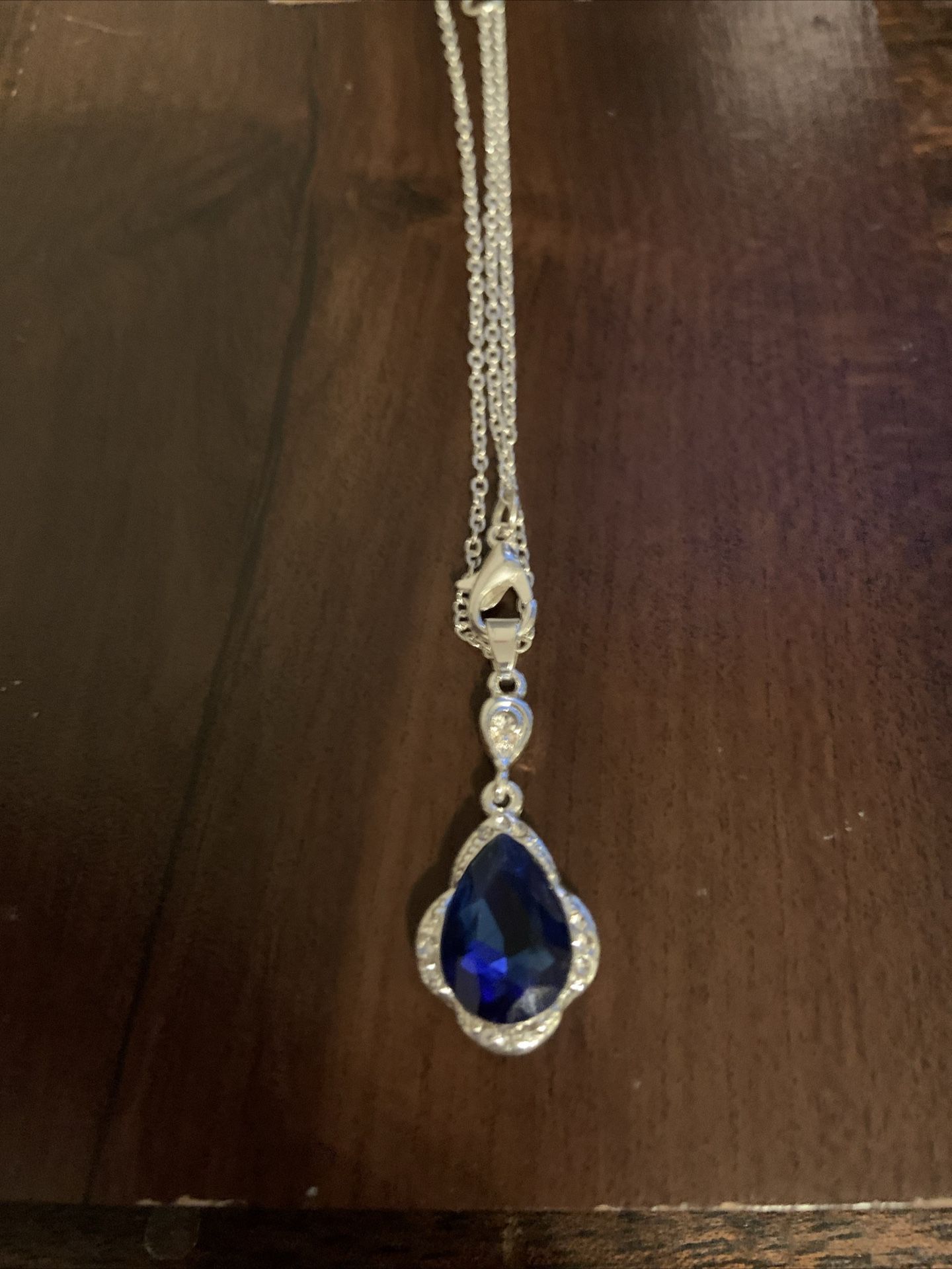 beautiful Silver Necklace With sapphire Pendant 