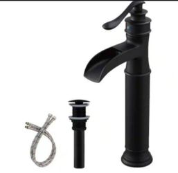 BWE Waterfall Single Hole Single-Handle Vessel Bathroom Faucet With Pop-up Drain Assembly in Matte Black
