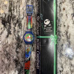 Vintage 1993 Disney Tim Burton Nightmare Before Christmas Plastic Watch Collectible. In Box. Box is worn. 