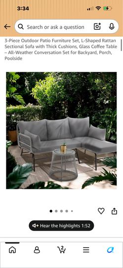 Bezseller 2-Piece Outdoor Patio Furniture Set, L-Shaped Rattan Sectional Sofa
