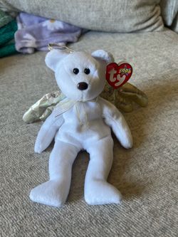 Ty Beanie Babies Halo II White Bear Angel Plush Gold Wings 2000 Retired Vintage
