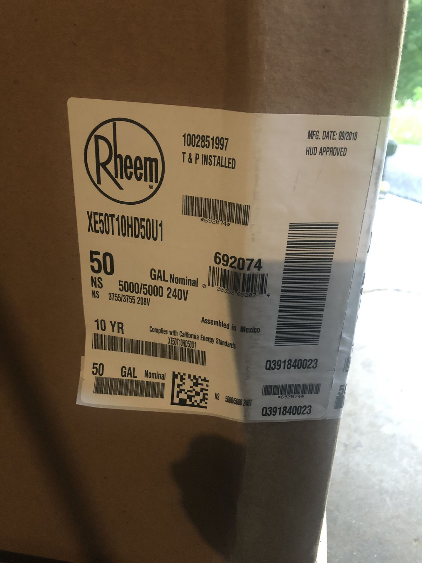 Rheem 50 gallon water heater