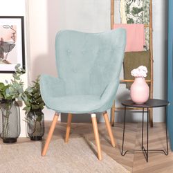 Homy Casa KAS Fabric Green Leisure Chair with Metal Frame and Pinewood Seat, Modern Industrial Style Open Box
