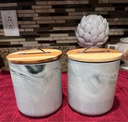 Pair of stoneware canisters good condition