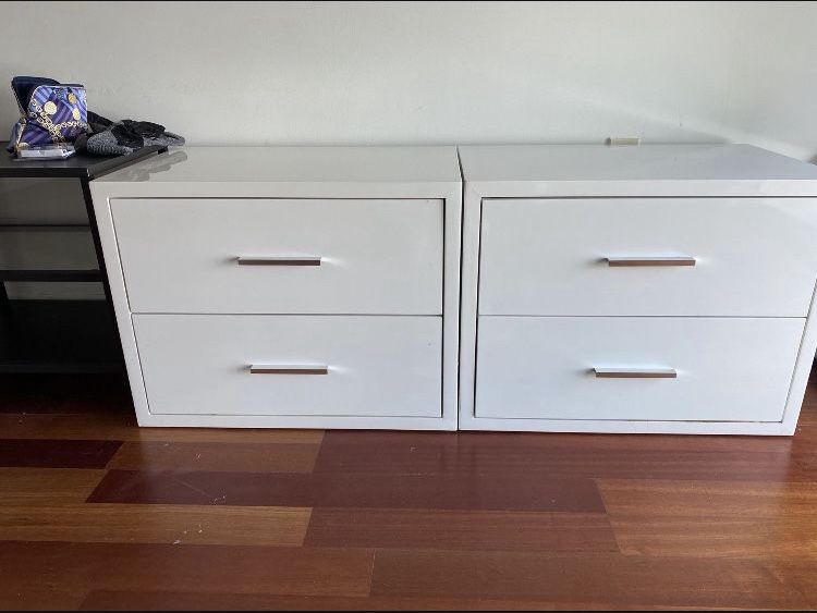 ARTICLE SET WHITE POLISHED MODERN 2 DRAWER NIGHTSTAND CHEST DRESSER CONSOLE WEST ELM CB2 RH 