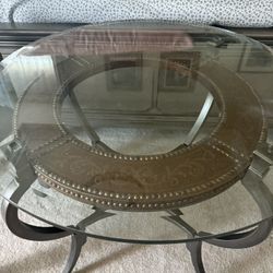 Round Metal And Glass End Table