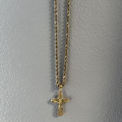 Preowned 14k diamond cut 6mm with 2.5 cross pendant 