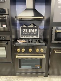 Zline Autograph - 30” Paramount Gas Range - Black Stainless / Champagne Bronze