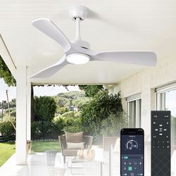 White Ceiling Fan with Light: 52-Inch Ceiling Fan 3 Blades Low Profile Outdoor