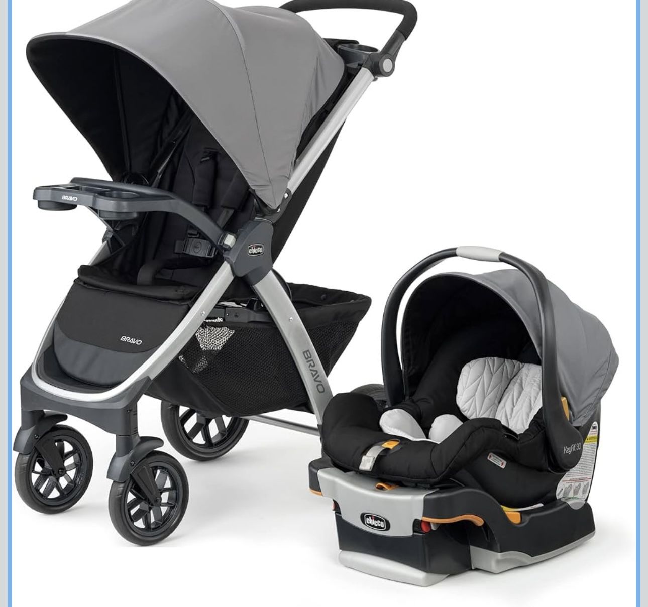 Chicco Bravo 3-in-1 Trio Travel System, Bravo Quick-Fold Stroller with KeyFit 30 Infant Car Seat and Base, Car Seat and Stroller Combo | Camden/Black