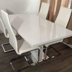 White Chrome Modern Dining Table Set 
