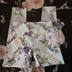 Slim-Sation by Multiples Tummy Control Leggings Size Petite Small Foral New