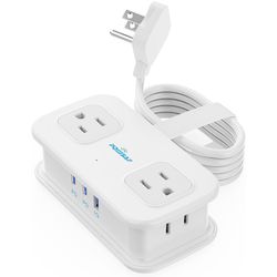 The 4-foot travel power outlet features four power outlets and three USB ports (two of which are USB-C).