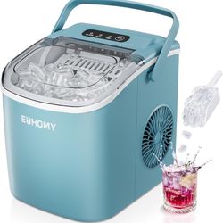 EUHOMY Countertop Ice Maker Machine with Handle, 26lbs Per Day, 9 Ice Cubes Ready in 6 Mins, Auto-Cleaning Portable Ice Maker with Basket and Scoop, f