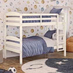 Better Homes & Gardens Leighton Solid Wood Twin-over-Twin Convertible Bunk Bed, Vanilla 