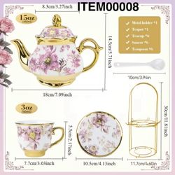 20Pcs Ceramic Coffee Cup & Saucer Pull Flower Jug Set, Porcelain Creamer Pitcher Cereal Uniform Serving Can Pot, Juice Milk Jar for Tea Party Bridal S