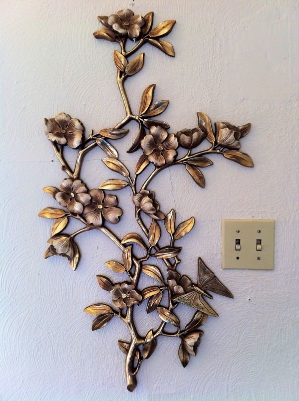 Vintage mid century flowers & butterflies wall hanging by Syracco