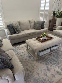 4-Piece Living Room Set with Sofa, Loveseat, Armchair, and Storage Ottoman