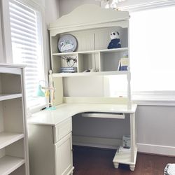 Solid Wood Desk and Bookshelf Combination, Home Study Desk and Bookcase Integrated Writing Desk  (Color : White 6ft H x 3ft L    Solid Wood)
