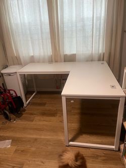 L shaped white desk never used in box