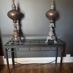 Matching Iron  Mirror, Console & End Table   Glass Tops On Console And End Table. 