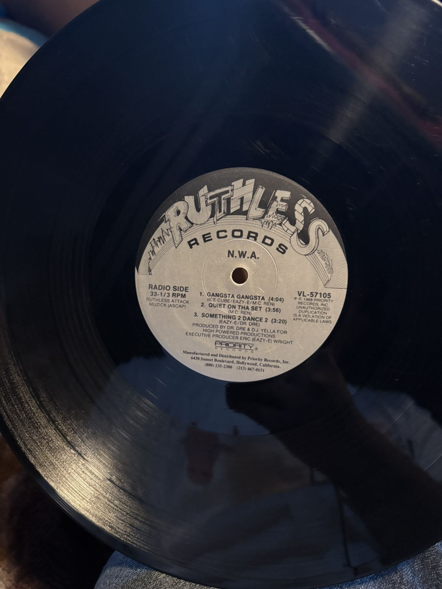 N.W.A – Gangsta Gangsta 12” Original 1988 — $50 OBO — Plays great. Writing on labe