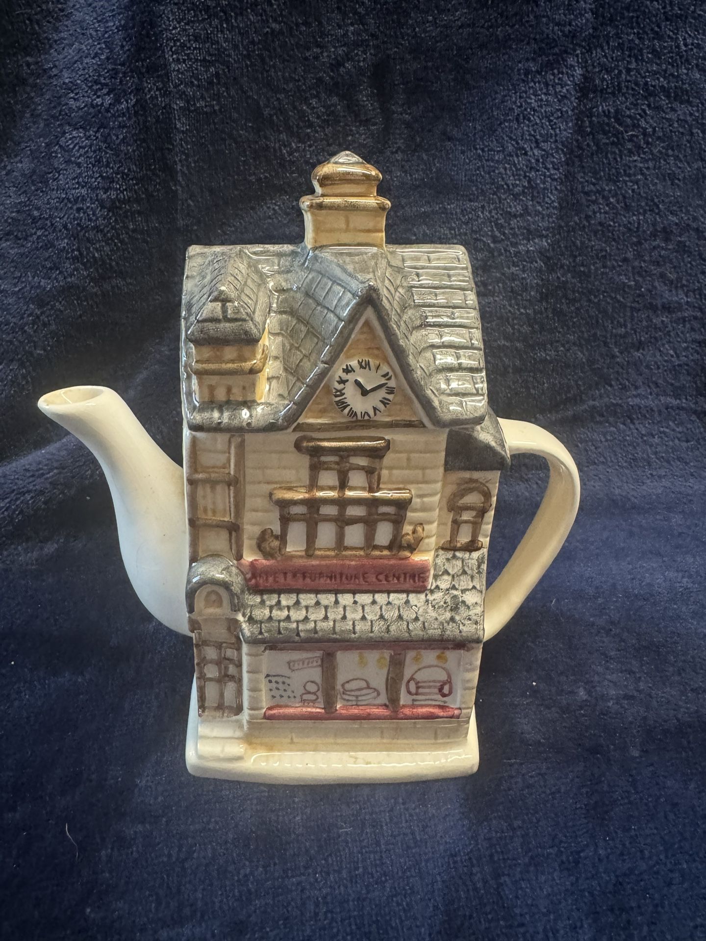 Clock Tower Cottage Teapot – Removable Roof – Vintage Ceramic