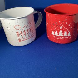 LOT OF 2 Speckled Enamel Portland trailblazers NBA Camp Mugs