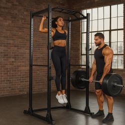 Power Rack Cage, 1500LBS Weight Cage with 800LB Capacity Adjustable Weight Bench