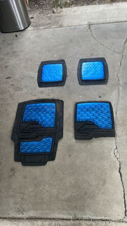 4-Piece Black/Blue Rubber Car Floor Mat bundle