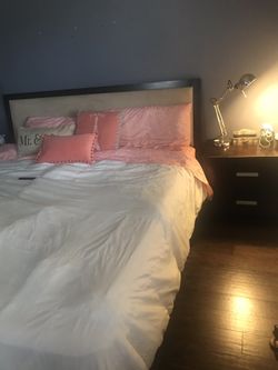 king side bed no matress + bedside table