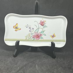 Vtg Andrea Sadek Butterflies and Flowers Rectangle Ceramic Dish Tray #6915 Japan