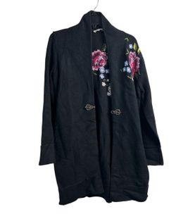 Women’s Black Embroidered Floral Open Front Cardigan Size Small