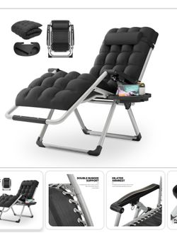 NEW MoNiBloom Beach Chaise Lounge Chair, Patio Folding Recliner, 330lbs, Black