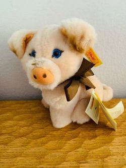 Steiff Snuffi Pig Plush #077289 Stuffed Animal Sitting Pale Pink Piggy